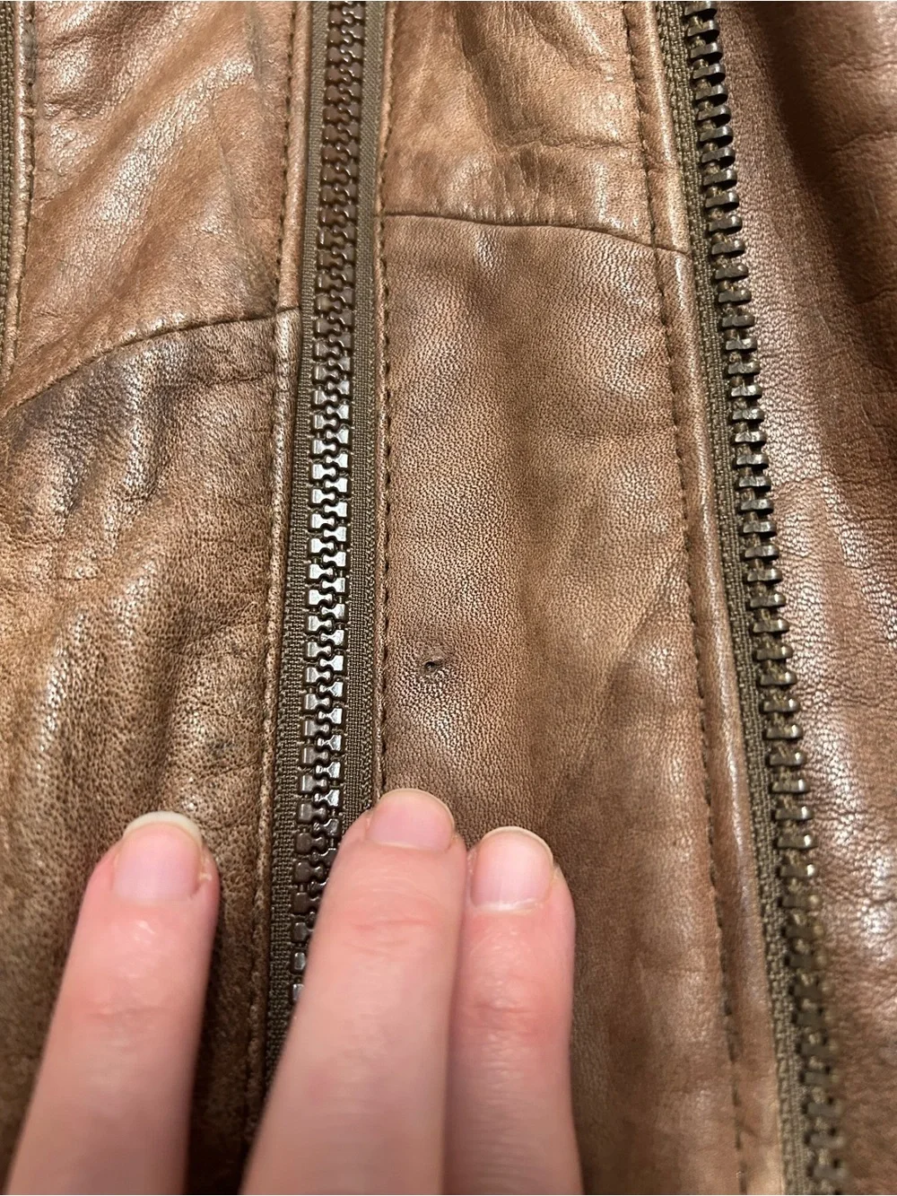Vintage Leather Bomber Jacket Double Zip New Zealand Opossum Lined Aviator